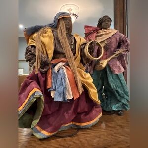 Two Paper Maché Figurines, Handcrafted Clay Sculptures, Eclectic Home Decor